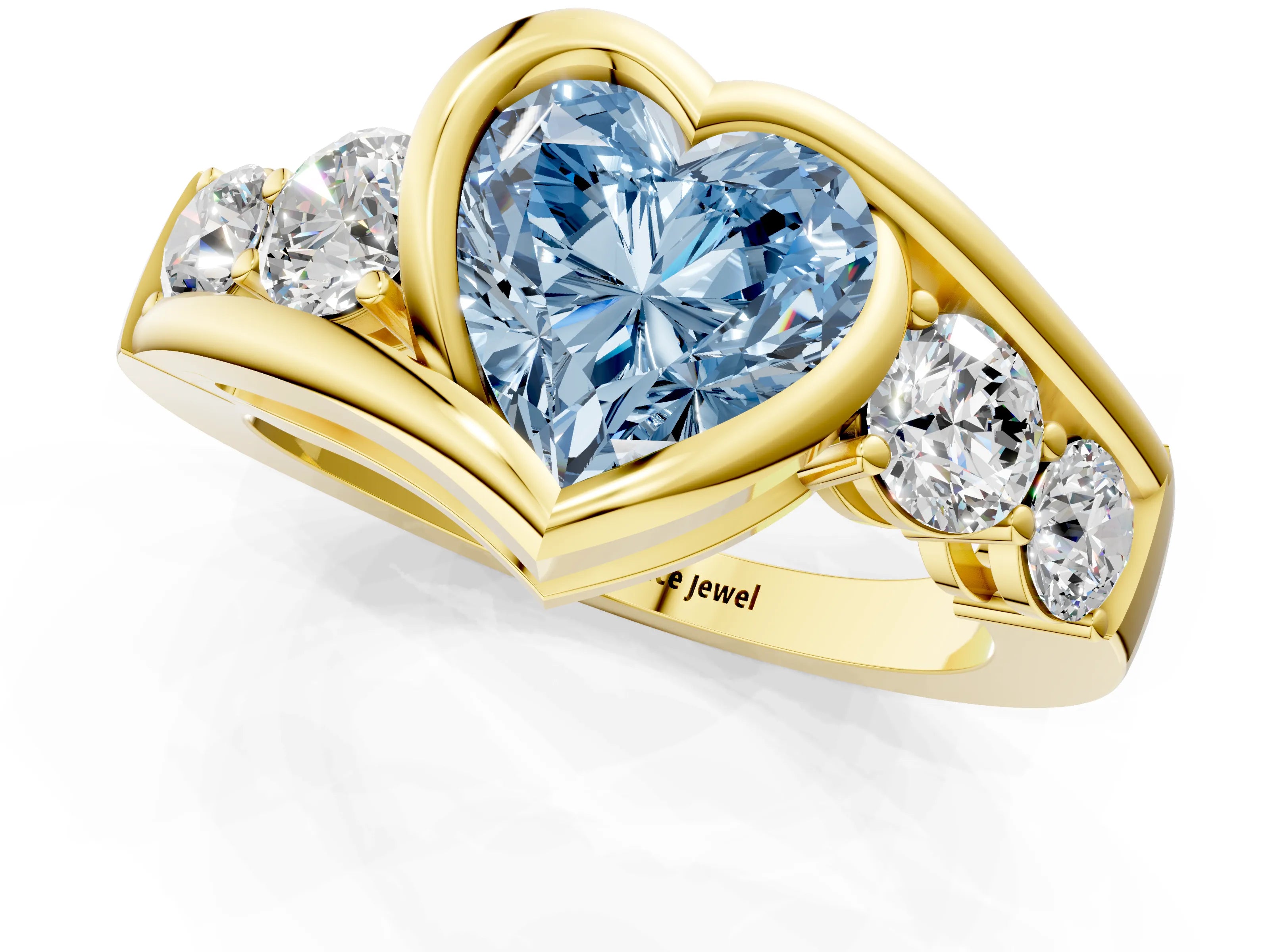 Yellow gold Bezel Set Fancy Blue Heart Cut Diamond Split Shank Ring_1
