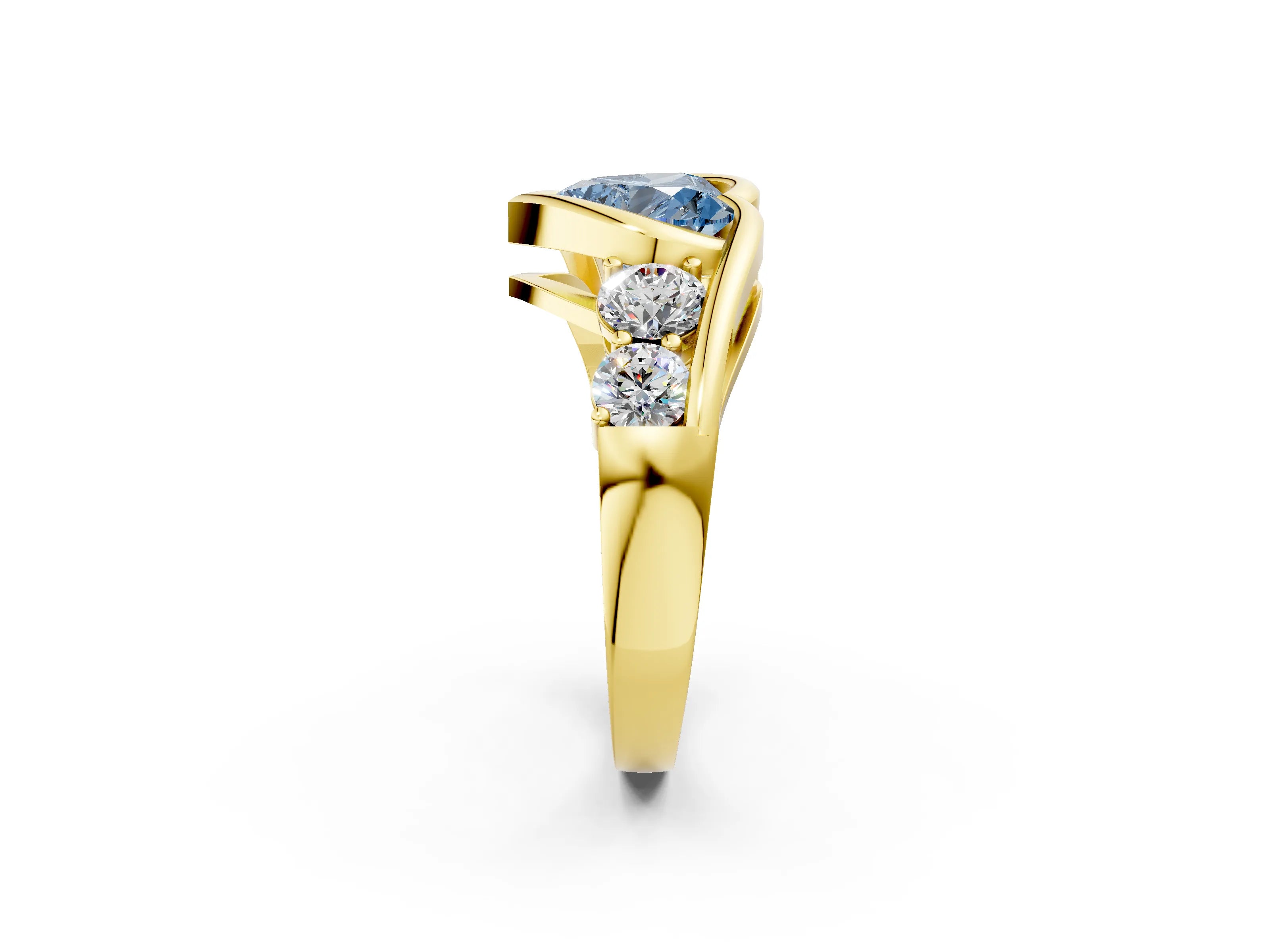 Yellow gold Bezel Set Fancy Blue Heart Cut Diamond Split Shank Ring_2