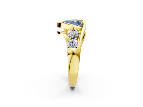 Yellow gold Bezel Set Fancy Blue Heart Cut Diamond Split Shank Ring_2