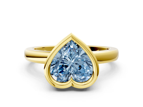 Yellow gold Bezel Set Fancy Blue Heart Cut Solitaire Engagement Ring with Classic Band