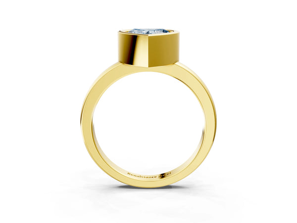 Yellow gold Bezel Set Fancy Blue Heart Cut Solitaire Engagement Ring with Classic Band