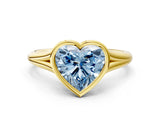 Yellow gold Bezel Set Fancy Blue Heart  Cut Solitaire Ring with Tapered Band