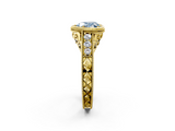 Yellow gold Bezel Set Fancy Blue Heart  Diamond Milgrain Pave Engagement Ring_36