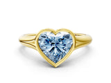 Yellow gold Bezel Set Fancy Blue Heart  Solitaire Diamond Ring with Smooth Band