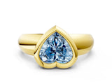 Yellow gold Bezel Set Fancy Blue Heart  Solitaire Ring with Wide Band 1