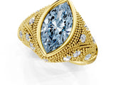 Yellow gold Bezel Set Fancy Blue Marquise Cut Diamond Milgrain Band Ring_1