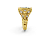 Yellow gold Bezel Set Fancy Blue Marquise Cut Diamond Milgrain Band Ring_2
