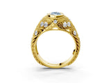 Yellow gold Bezel Set Fancy Blue Marquise Cut Diamond Milgrain Band Ring_3