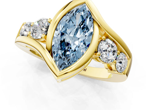Yellow gold Bezel Set Fancy Blue Marquise Cut Diamond Split Shank Ring_1