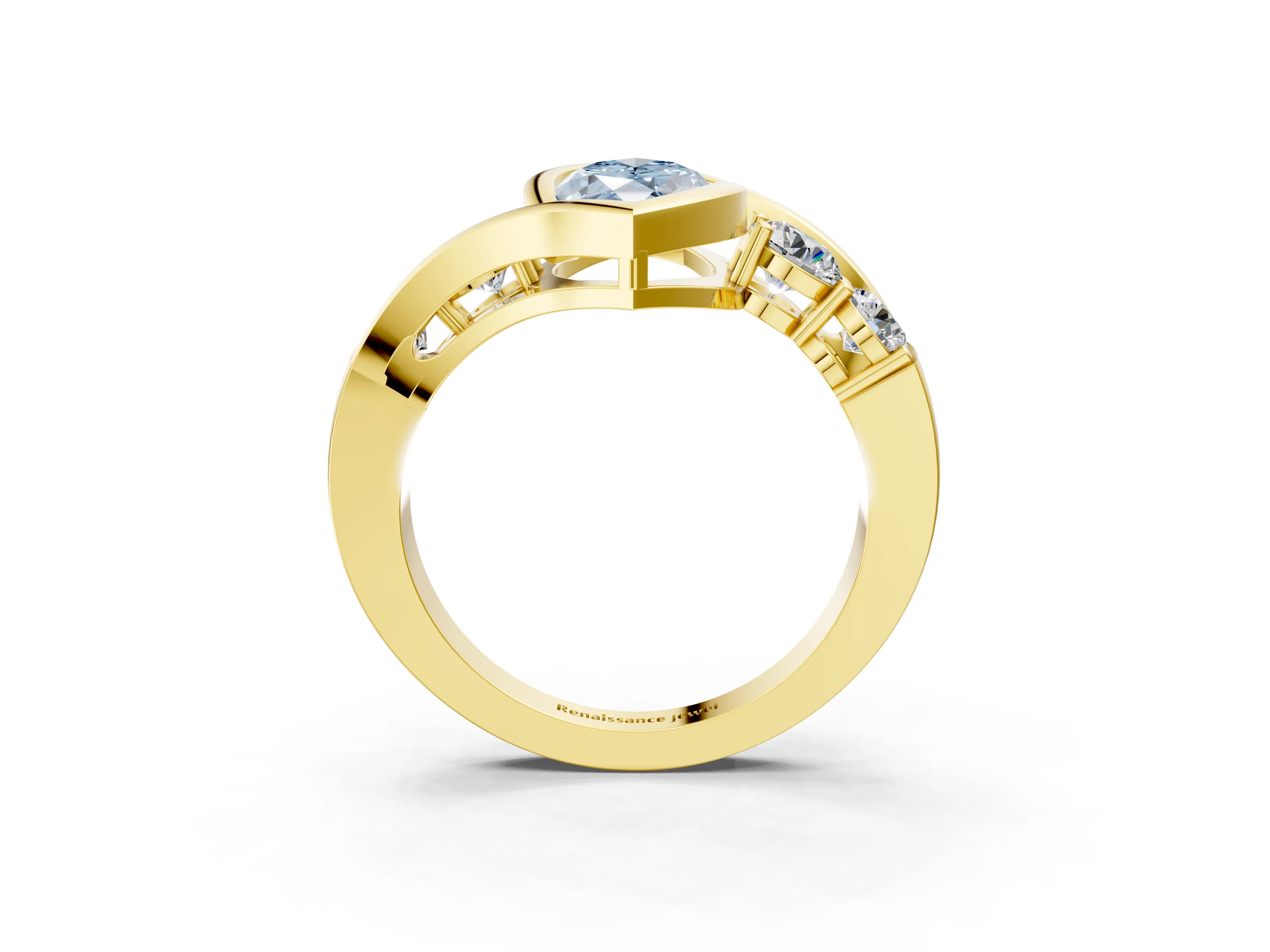 Yellow gold Bezel Set Fancy Blue Marquise Cut Diamond Split Shank Ring_3