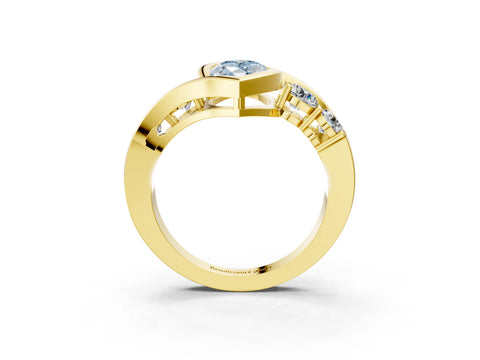 Yellow gold Bezel Set Fancy Blue Marquise Cut Diamond Split Shank Ring_3