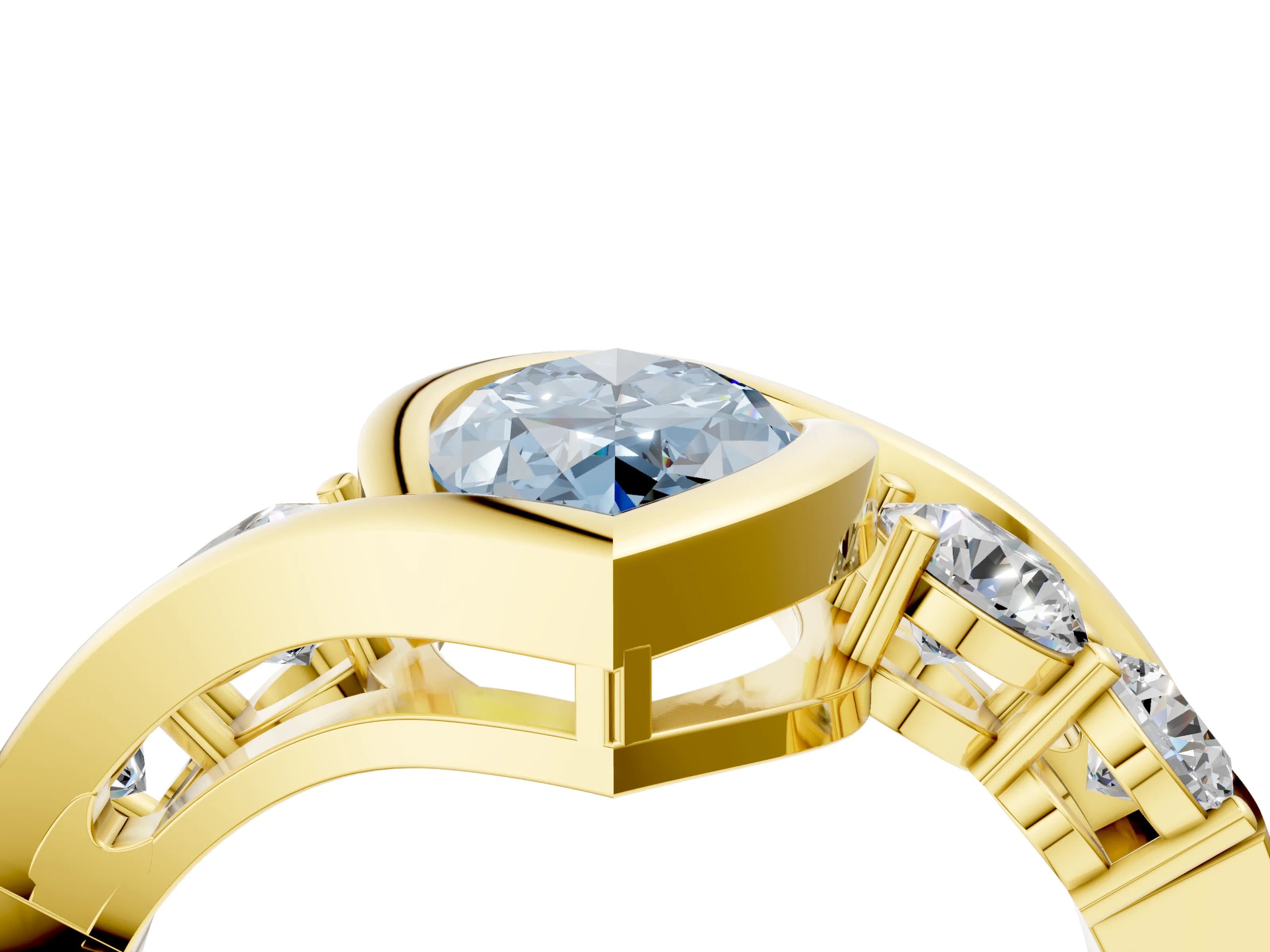 Yellow gold Bezel Set Fancy Blue Marquise Cut Diamond Split Shank Ring_4