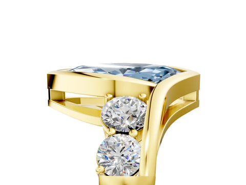 Yellow gold Bezel Set Fancy Blue Marquise Cut Diamond Split Shank Ring_5