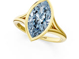 Yellow gold Bezel Set Fancy Blue Marquise  Cut Solitaire Ring with Tapered Band 1