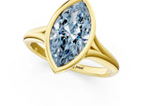 Yellow gold Bezel Set Fancy Blue Marquise  Solitaire Diamond Ring with Smooth Band 1