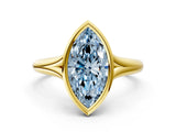 Yellow gold Bezel Set Fancy Blue Marquise  Solitaire Diamond Ring with Smooth Band