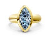 Yellow gold Bezel Set Fancy Blue Marquise  Solitaire Ring with Wide Band 1