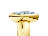 Yellow gold Bezel Set Fancy Blue Marquise  Solitaire Ring with Wide Band