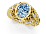 Yellow gold Bezel Set Fancy Blue Oval Cut Diamond Milgrain Band Ring_1
