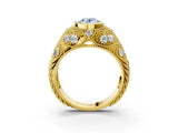 Yellow gold Bezel Set Fancy Blue Oval Cut Diamond Milgrain Band Ring_3