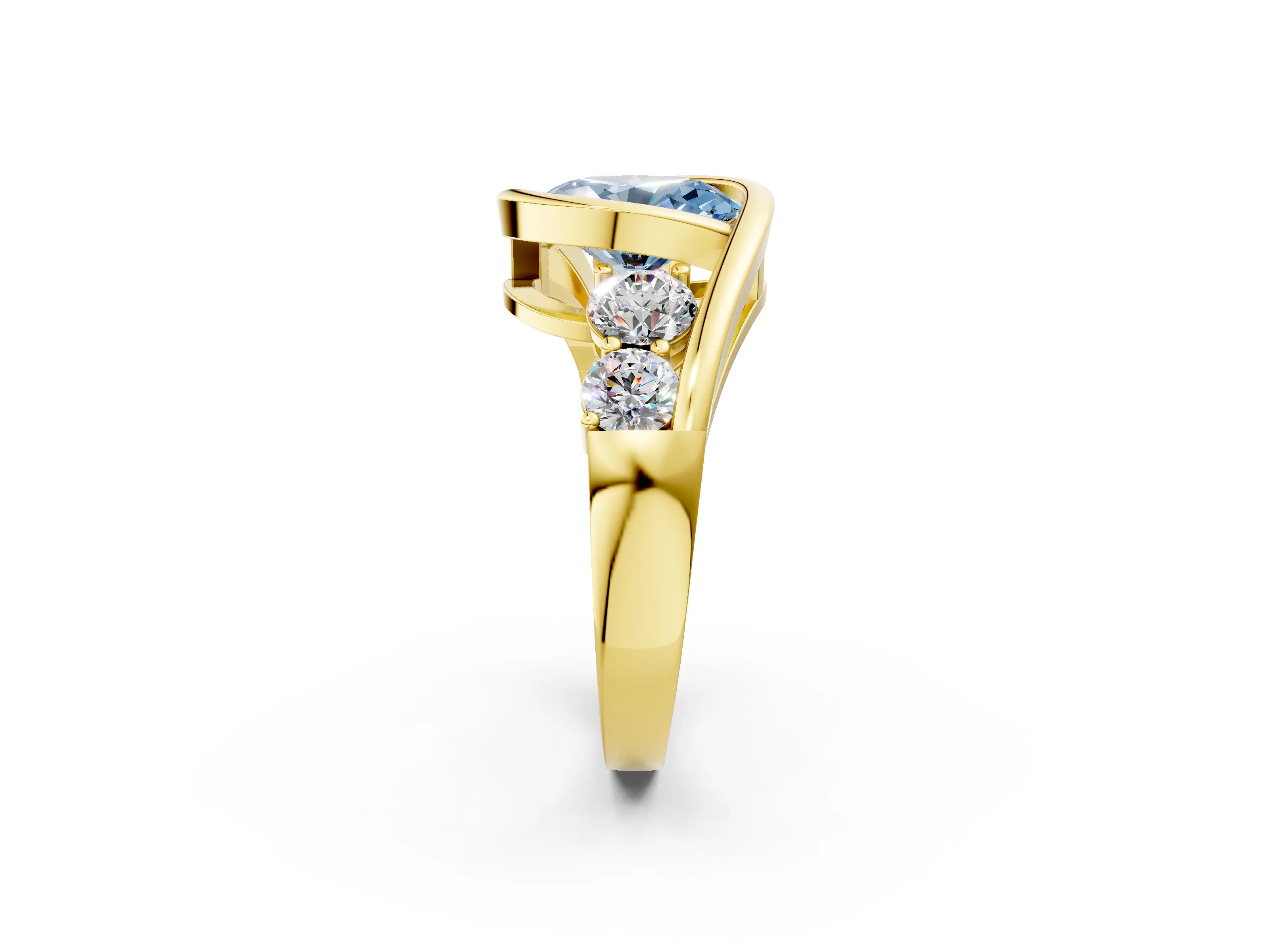 Yellow gold Bezel Set Fancy Blue Oval Cut Diamond Split Shank Ring_2