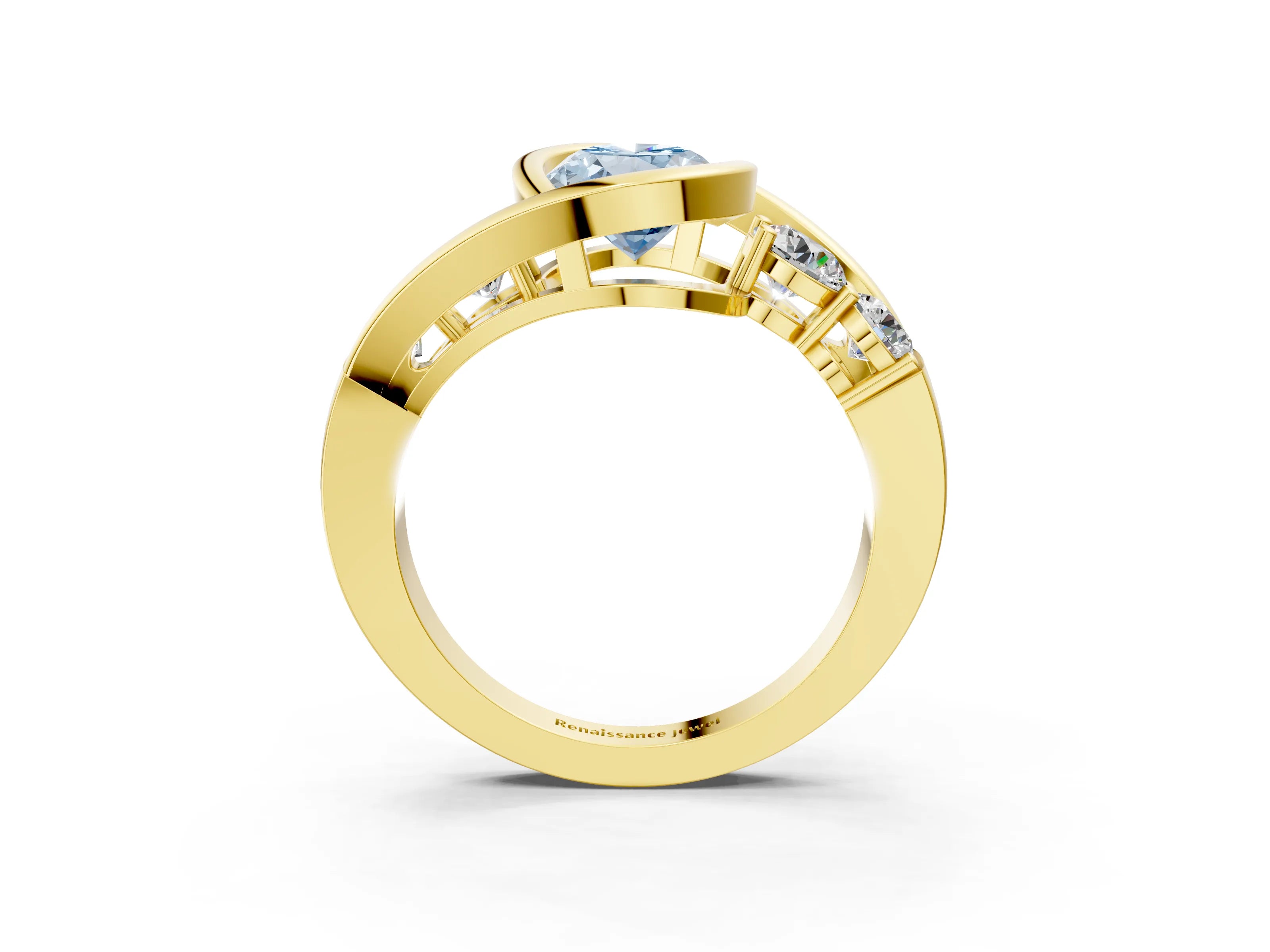 Yellow gold Bezel Set Fancy Blue Oval Cut Diamond Split Shank Ring_3