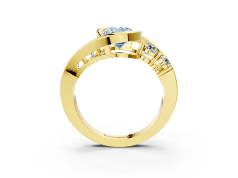 Yellow gold Bezel Set Fancy Blue Oval Cut Diamond Split Shank Ring_3