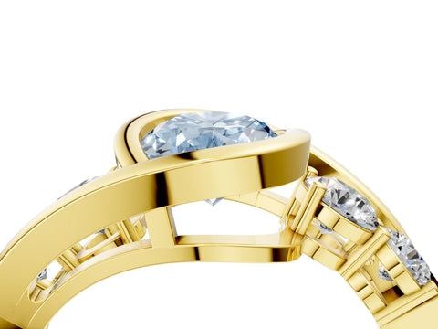Yellow gold Bezel Set Fancy Blue Oval Cut Diamond Split Shank Ring_4