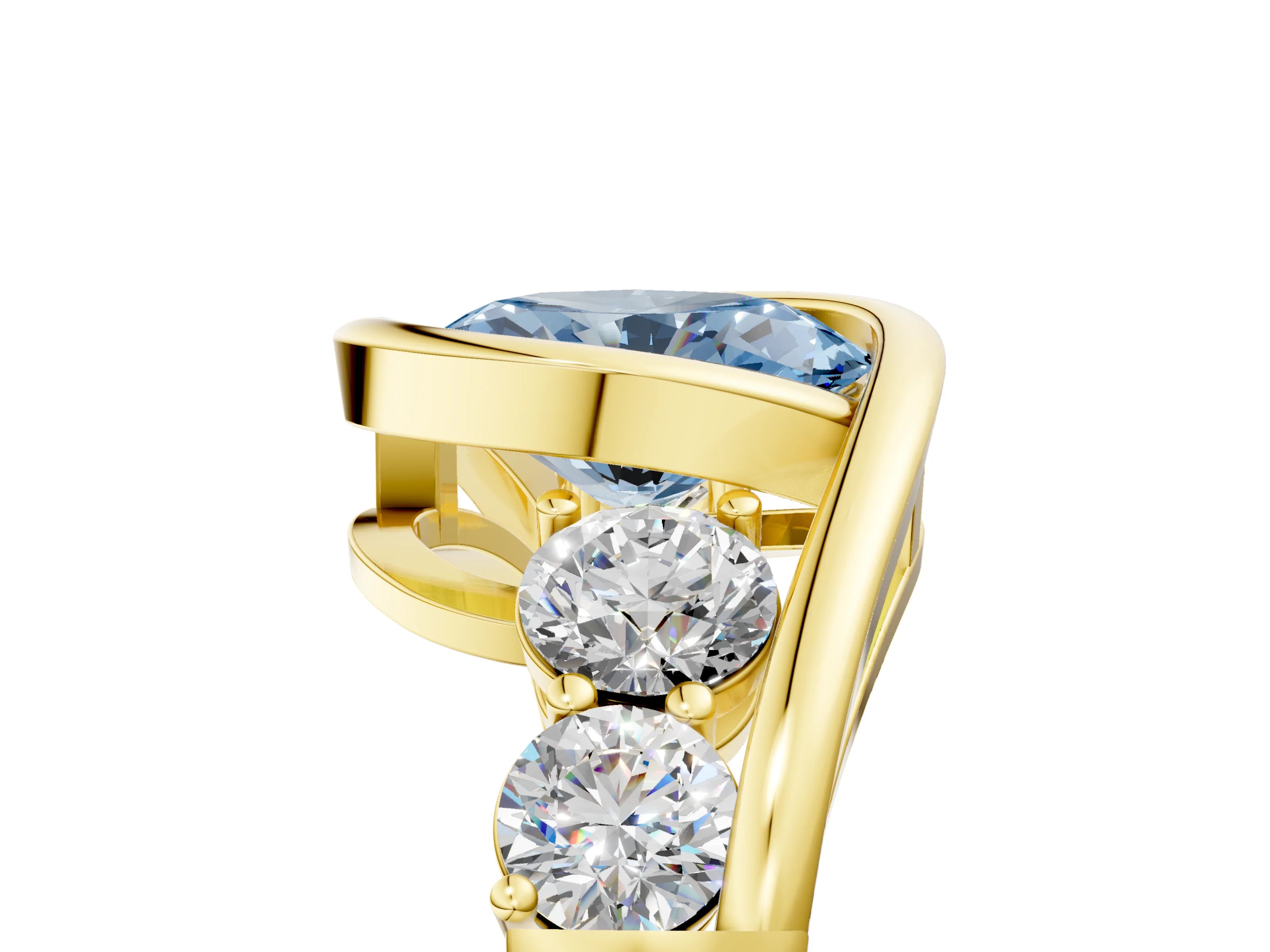 Yellow gold Bezel Set Fancy Blue Oval Cut Diamond Split Shank Ring_5