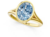 Yellow gold Bezel Set Fancy Blue Oval  Cut Solitaire Ring with Tapered Band 1