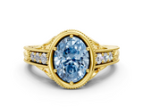Yellow gold Bezel Set Fancy Blue Oval  Diamond Milgrain Pave Engagement Ring_32