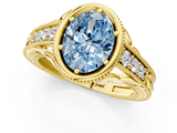 Yellow gold Bezel Set Fancy Blue Oval  Diamond Milgrain Pave Engagement Ring_33