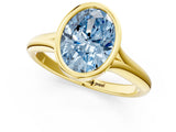 Yellow gold Bezel Set Fancy Blue Oval  Solitaire Diamond Ring with Smooth Band 3