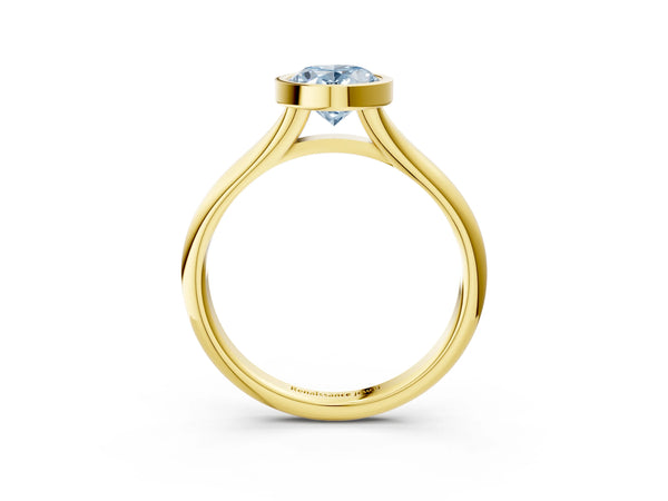 Yellow Gold Oval Bezel Solitaire Engagement Ring Setting for Fancy Blue Center with Split Shoulders