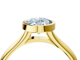 Yellow gold Bezel Set Fancy Blue Oval  Solitaire Diamond Ring with Smooth Band