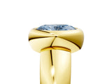 Yellow gold Bezel Set Fancy Blue Oval  Solitaire Ring with Wide Band 1