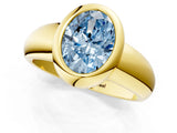 Yellow gold Bezel Set Fancy Blue Oval  Solitaire Ring with Wide Band 3