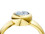 Yellow gold Bezel Set Fancy Blue Oval  Solitaire Ring with Wide Band