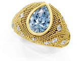 Yellow gold Bezel Set Fancy Blue Pear Cut Diamond Milgrain Band Ring_1