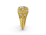 Yellow gold Bezel Set Fancy Blue Pear Cut Diamond Milgrain Band Ring_2