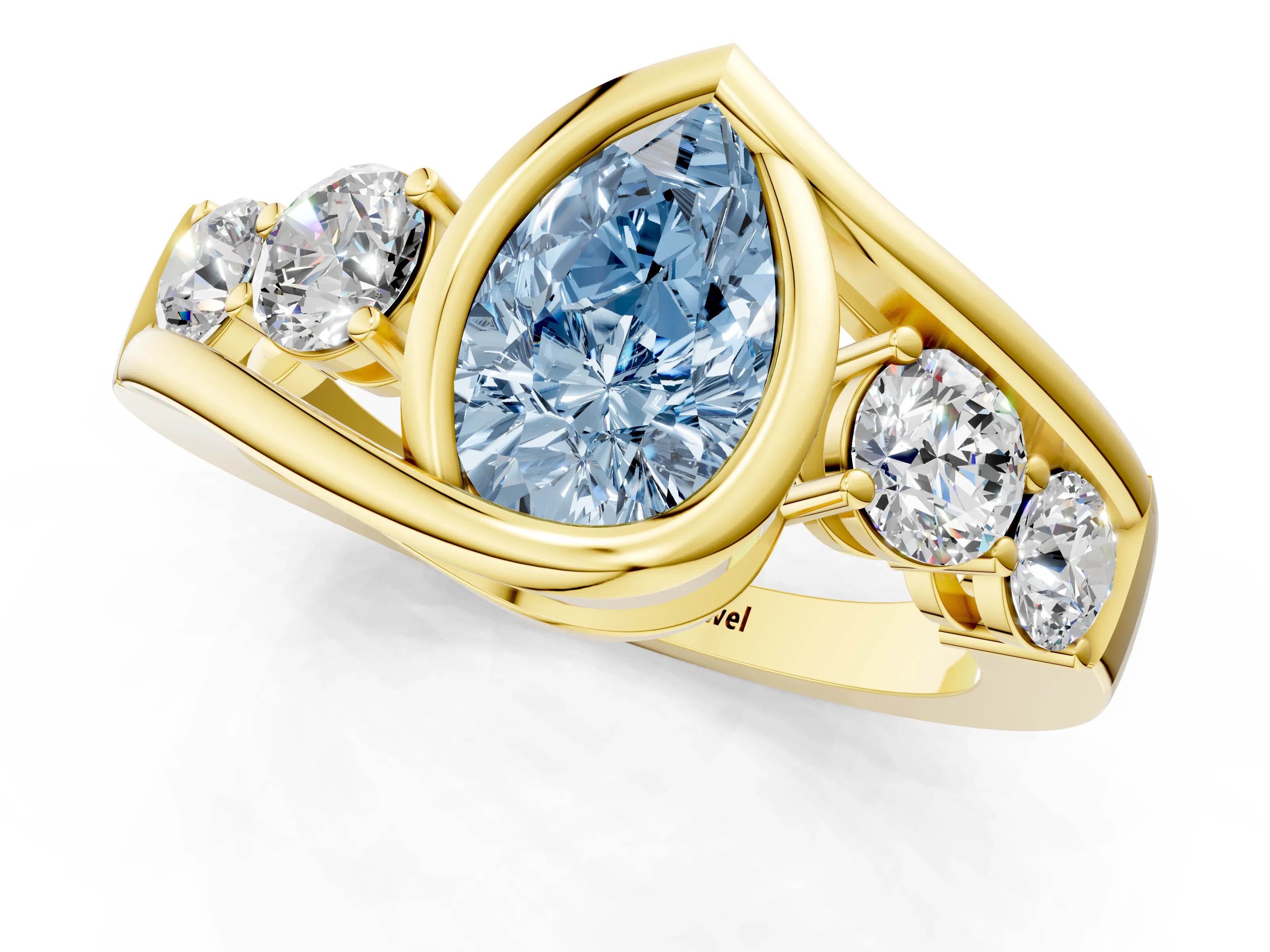 Yellow gold Bezel Set Fancy Blue Pear Cut Diamond Split Shank Ring_1