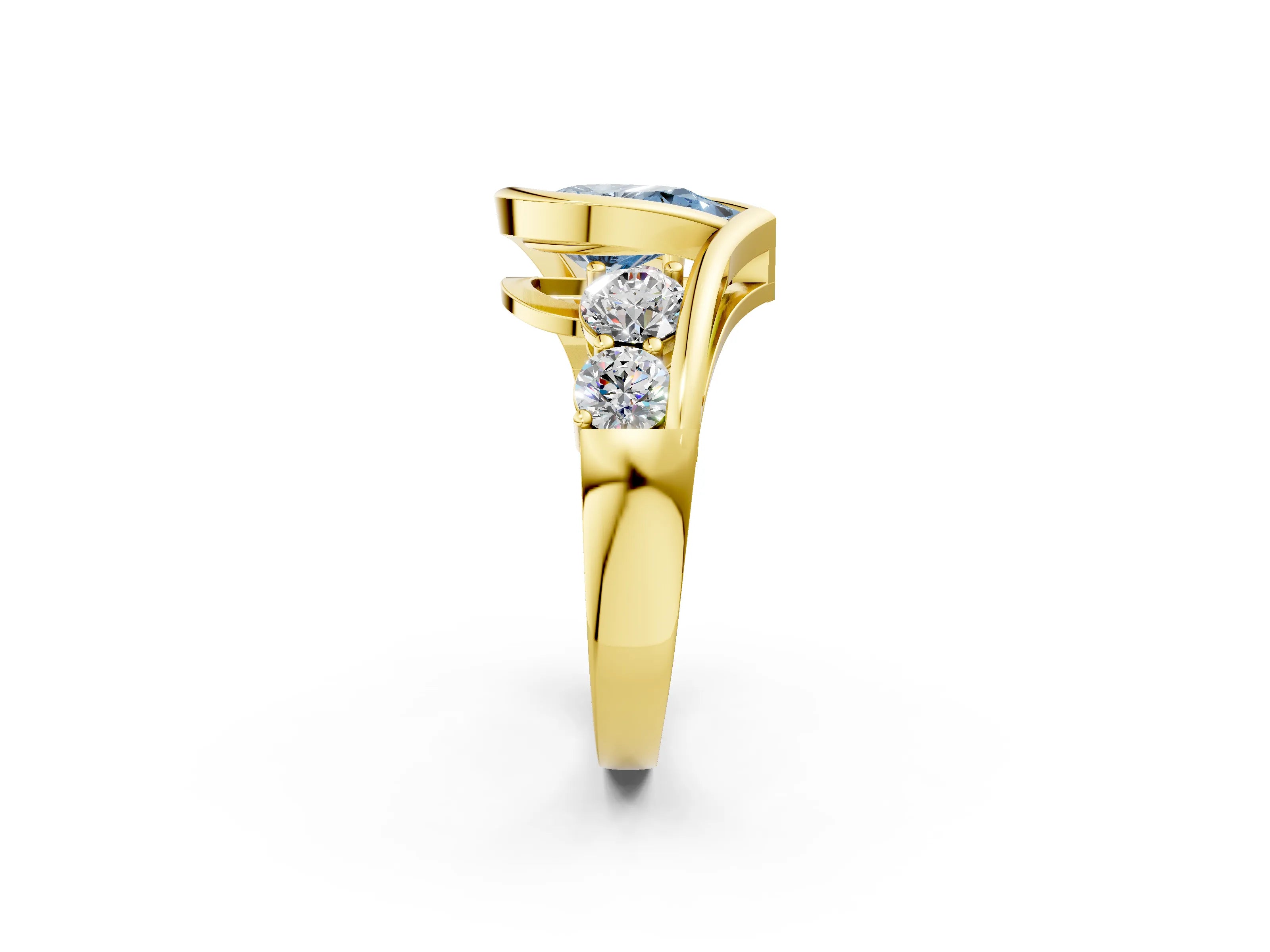 Yellow gold Bezel Set Fancy Blue Pear Cut Diamond Split Shank Ring_2