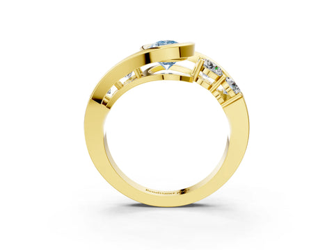 Yellow gold Bezel Set Fancy Blue Pear Cut Diamond Split Shank Ring_3