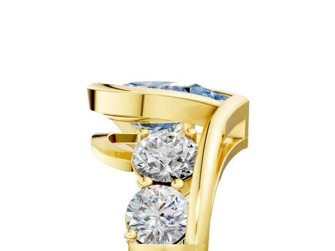 Yellow gold Bezel Set Fancy Blue Pear Cut Diamond Split Shank Ring_5