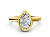 Yellow gold Bezel Set Fancy Blue Pear Cut Solitaire Engagement Ring with Classic Band