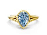 Yellow gold Bezel Set Fancy Blue Pear  Cut Solitaire Ring with Tapered Band 3