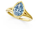 Yellow gold Bezel Set Fancy Blue Pear  Cut Solitaire Ring with Tapered Band 4