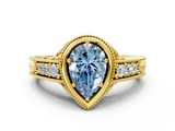 Yellow gold Bezel Set Fancy Blue Pear  Diamond Milgrain Pave Engagement Ring_33