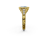 Yellow gold Bezel Set Fancy Blue Pear  Diamond Milgrain Pave Engagement Ring_35