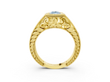 Yellow gold Bezel Set Fancy Blue Pear  Diamond Milgrain Pave Engagement Ring_36